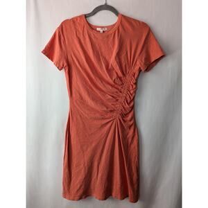 Sundry Ruched Side T-Shirt  Dress Cotton Spandex Coral Orange Casual T-shirt 2 M